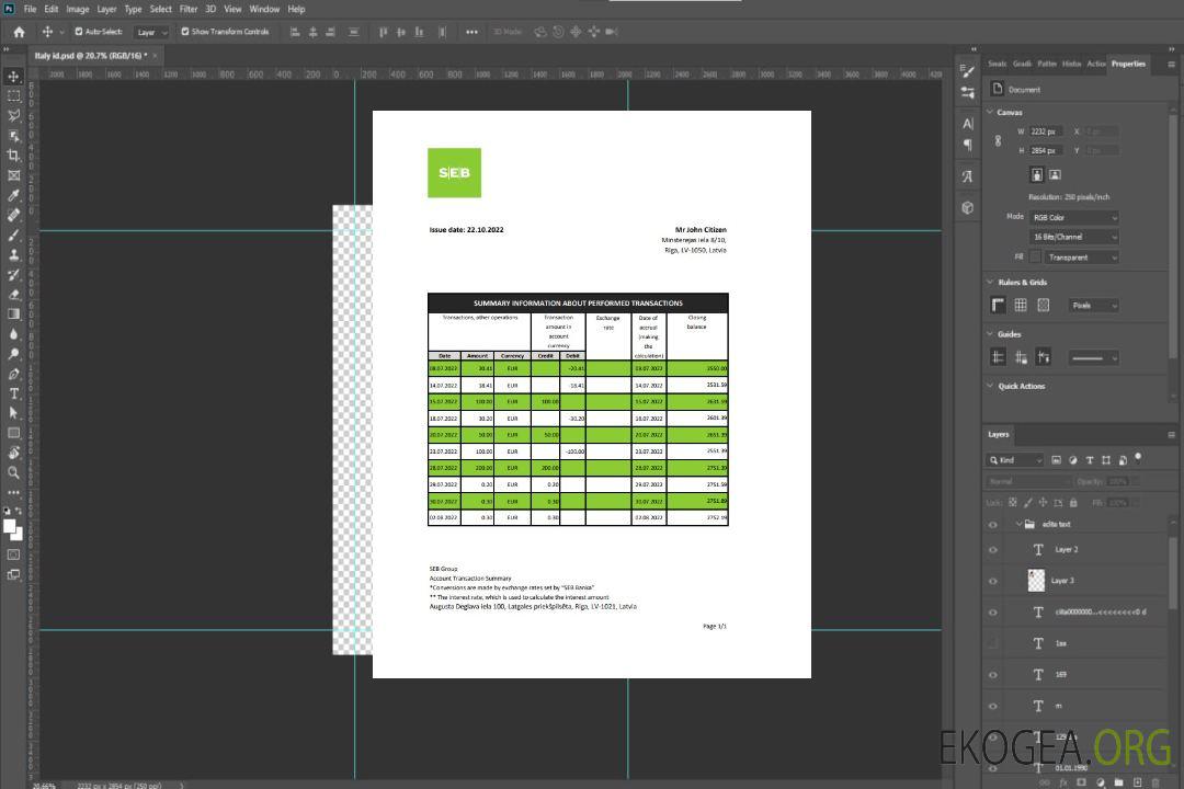 Relevé de la banque SEB Lettonie template